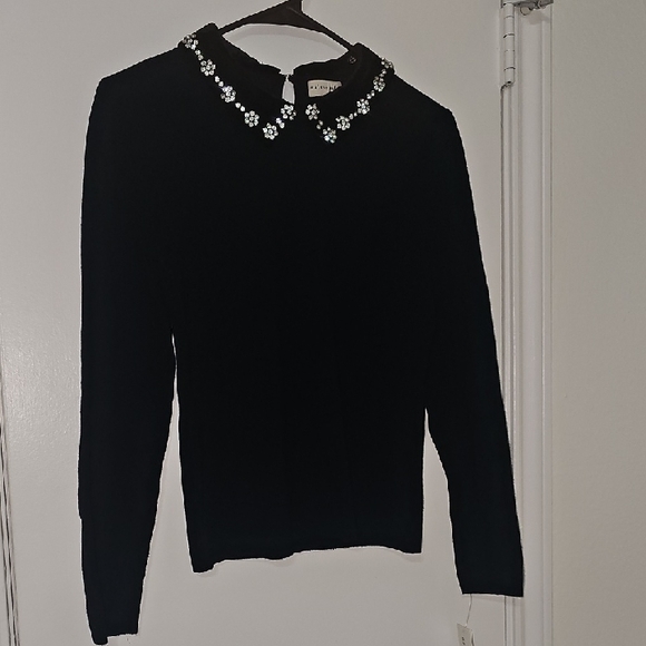 Maison Jules Black Sweater with Floral Collar - Picture 1 of 1